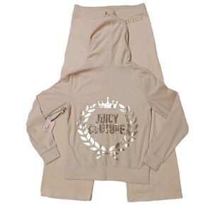 New Pink Juicy Couture Matching Tracksuit Set XS Jacket Small Pants Bling Logo